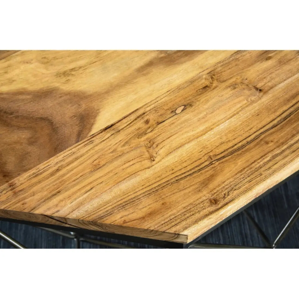 Tavolino basso NEXORA 70 cm in legno massello di mango e ferro nero design geometrico