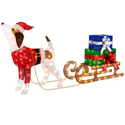 Decorazioni natalizie illuminate con cane slitta luci LED e scatole regalo, Decorazione festosa 78x21x82cm-Decorazioni natalizie