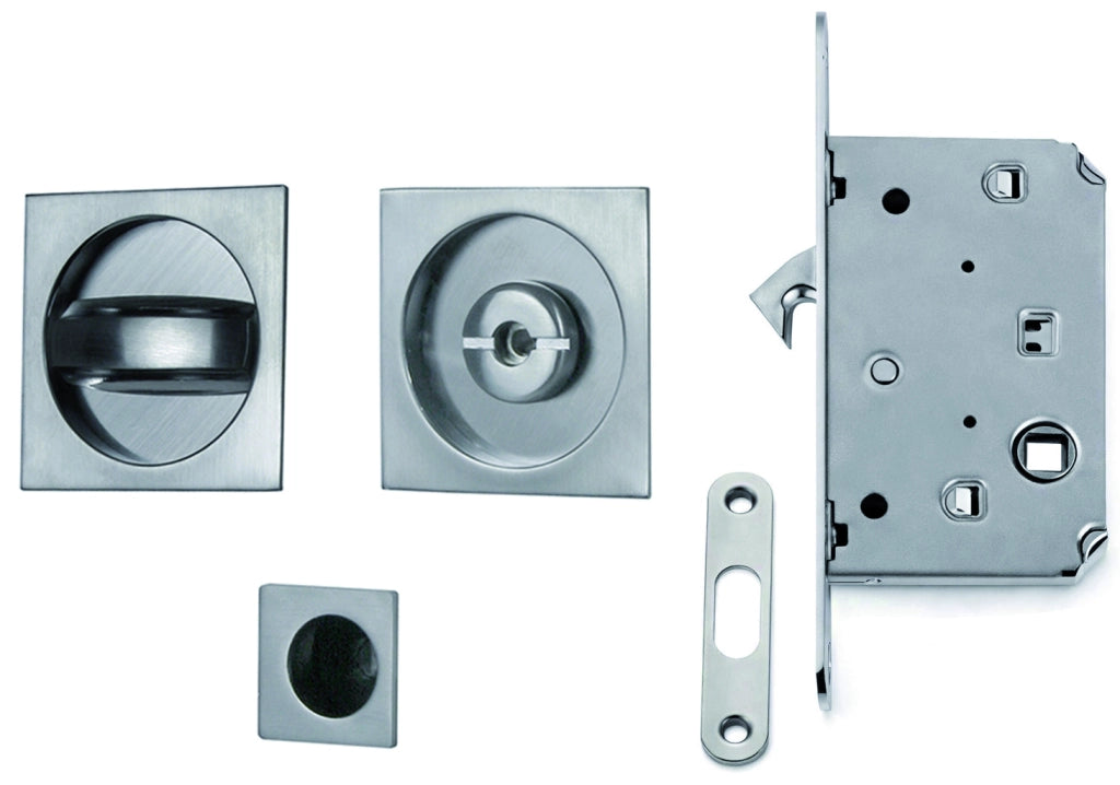 KIT SERRATURA QUADRO PER PORTE SCORREVOLI col. Cromo satinato