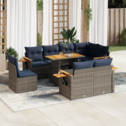 Set Divano da Giardino 9pz con Cuscini Grigio Polyrattan Acacia 3327617
