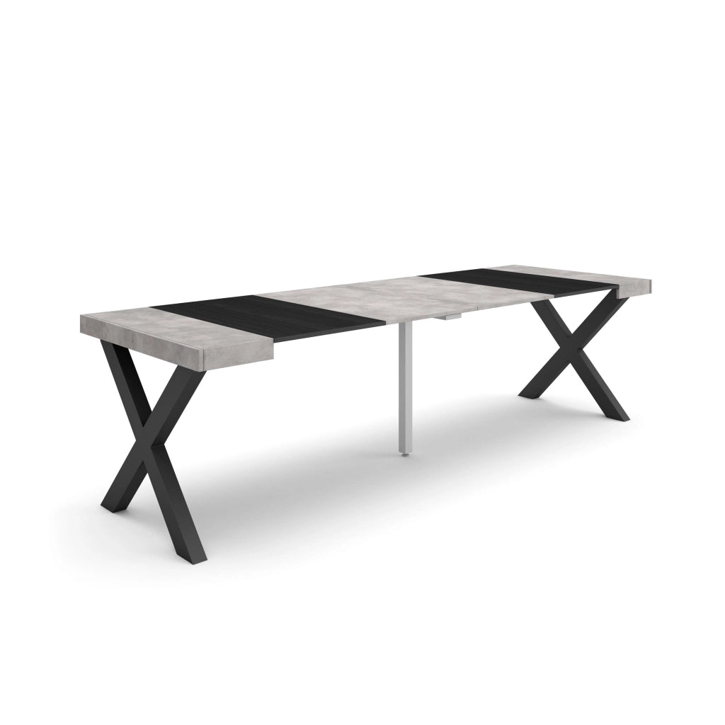 Consolle allungabile, 58 fino 262x90x73cm, Per 12 persone, Gambe in legno, grigio cemento RF2820