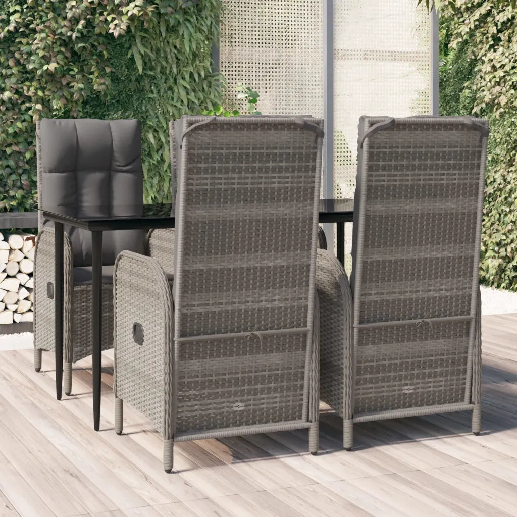 Set da Pranzo Giardino 5pz Nero e Grigio con Cuscini Polyrattan 3185179