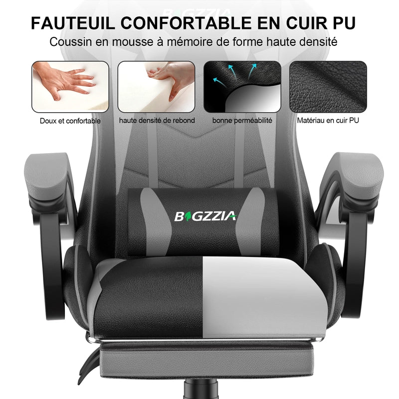 Sedia da gioco, sedia da gioco ergonomica  in similpelle PU, altezza regolabile, con poggiatesta e supporto lombare, poggiapiedi