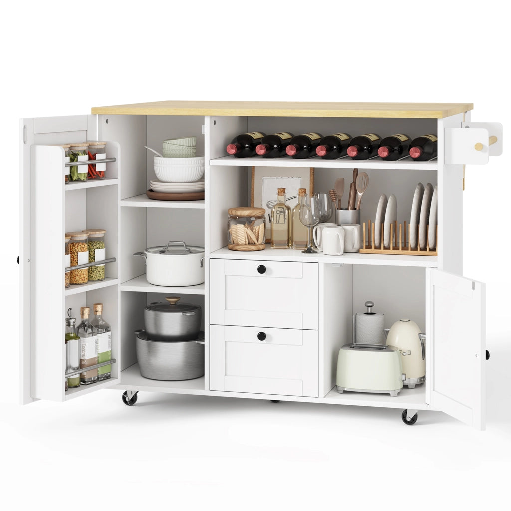 ISOLA CUCINA pieghevole 104x45(69)x89 cm MDF naturale/bianco