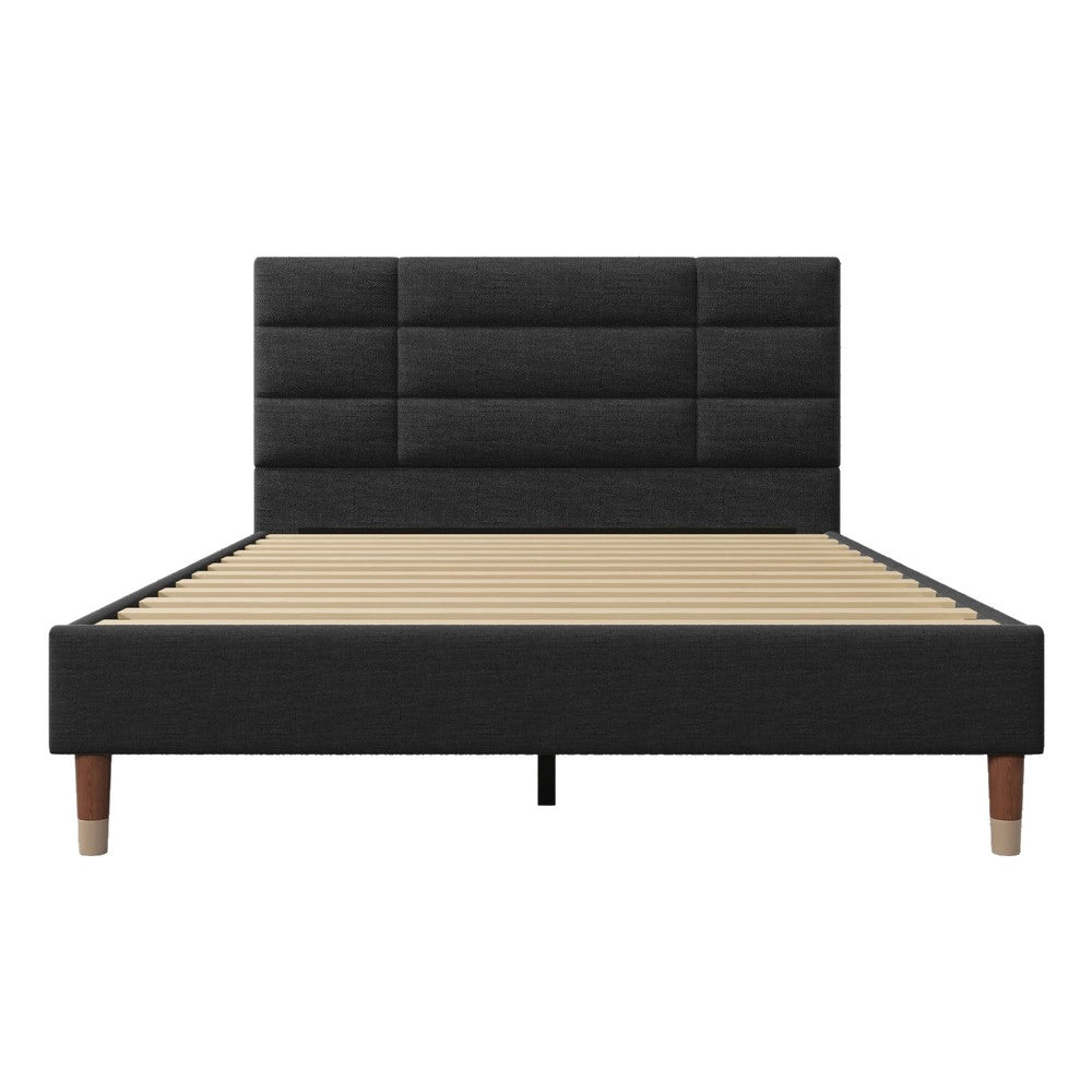 Letto Imbottito Matrimoniale con Testiera e Rete a Doghe ¨C MINIMAL ¨C Nero, 140x200