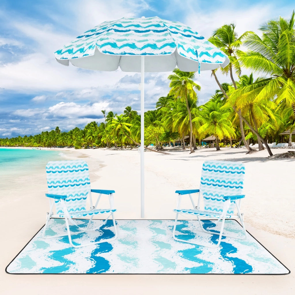 Parasole portatile per esterni con meccanismo di inclinazione borsa da trasporto-Set da spiaggia di 4 pezzi con ombrellone Blu