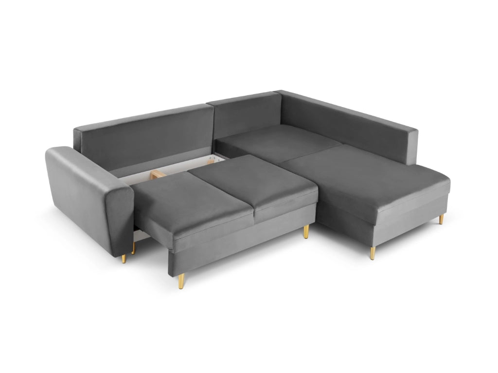 Cosmopolitan Design - Divano convertibile angolare destro con contenitore "Kyoto" 5 posti in velluto grigio chiaro 