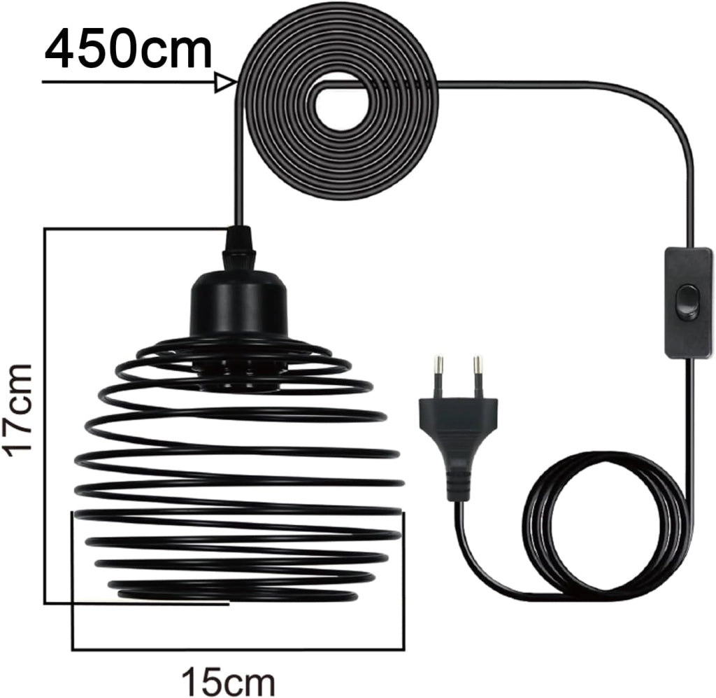 Lampada a sospensione ZMH vintage industriale nera 1 luce cavo 4.5m con spina e interruttore attacco E27 retro