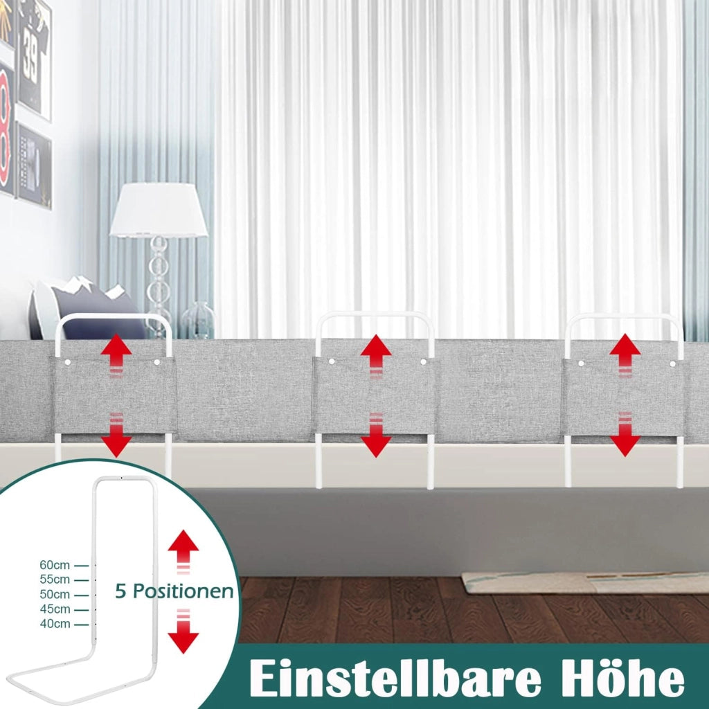 Griglia di protezione per letto, 180 cm, 40 – 60 cm, 5 fori regolabili in altezza, paracolpi flessibile