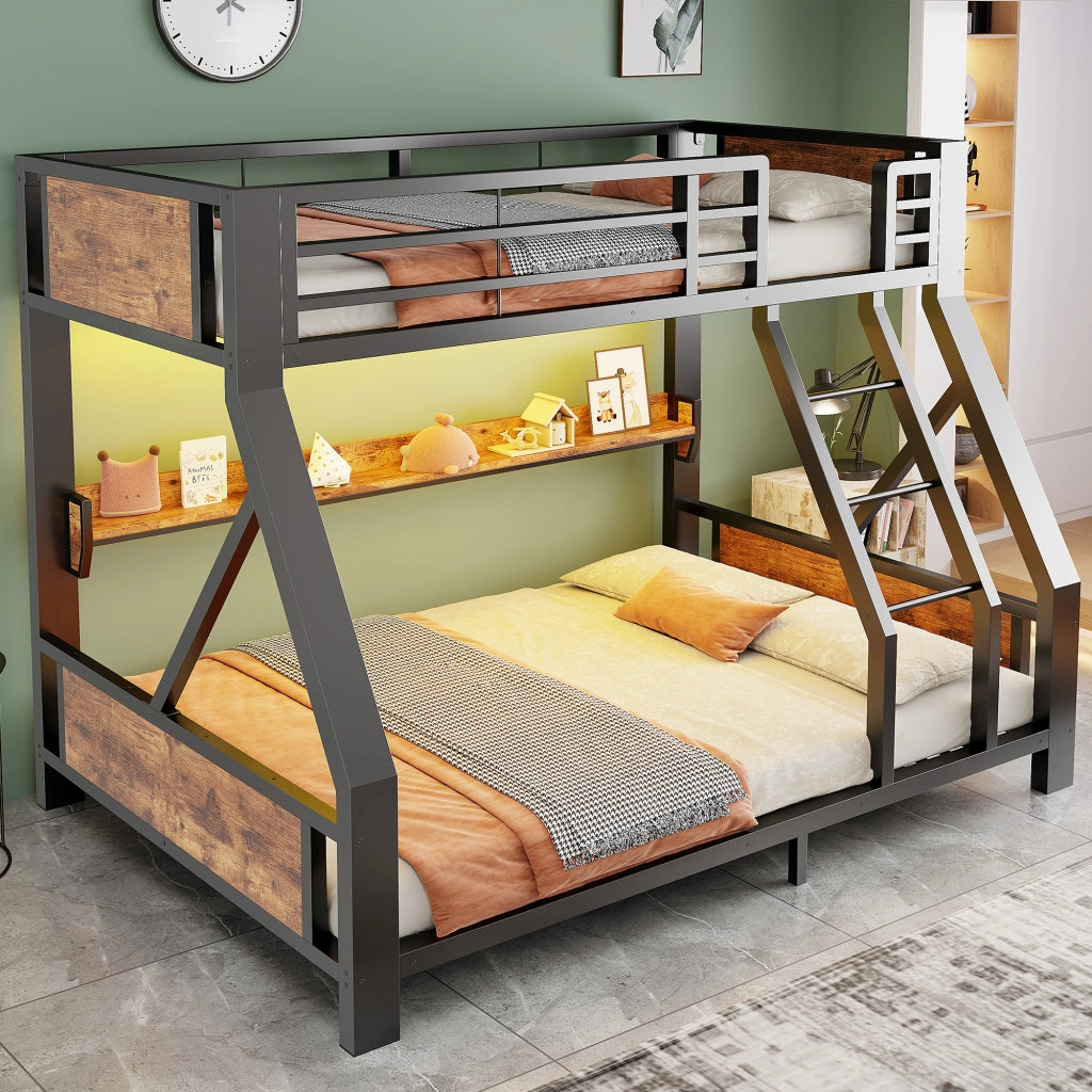 letto a castello metallo e legno nero 145 x 204 cm