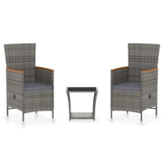 Set Divani da Giardino 3 pz | Set Salotto da Giardino con Cuscini in Polyrattan Grigio