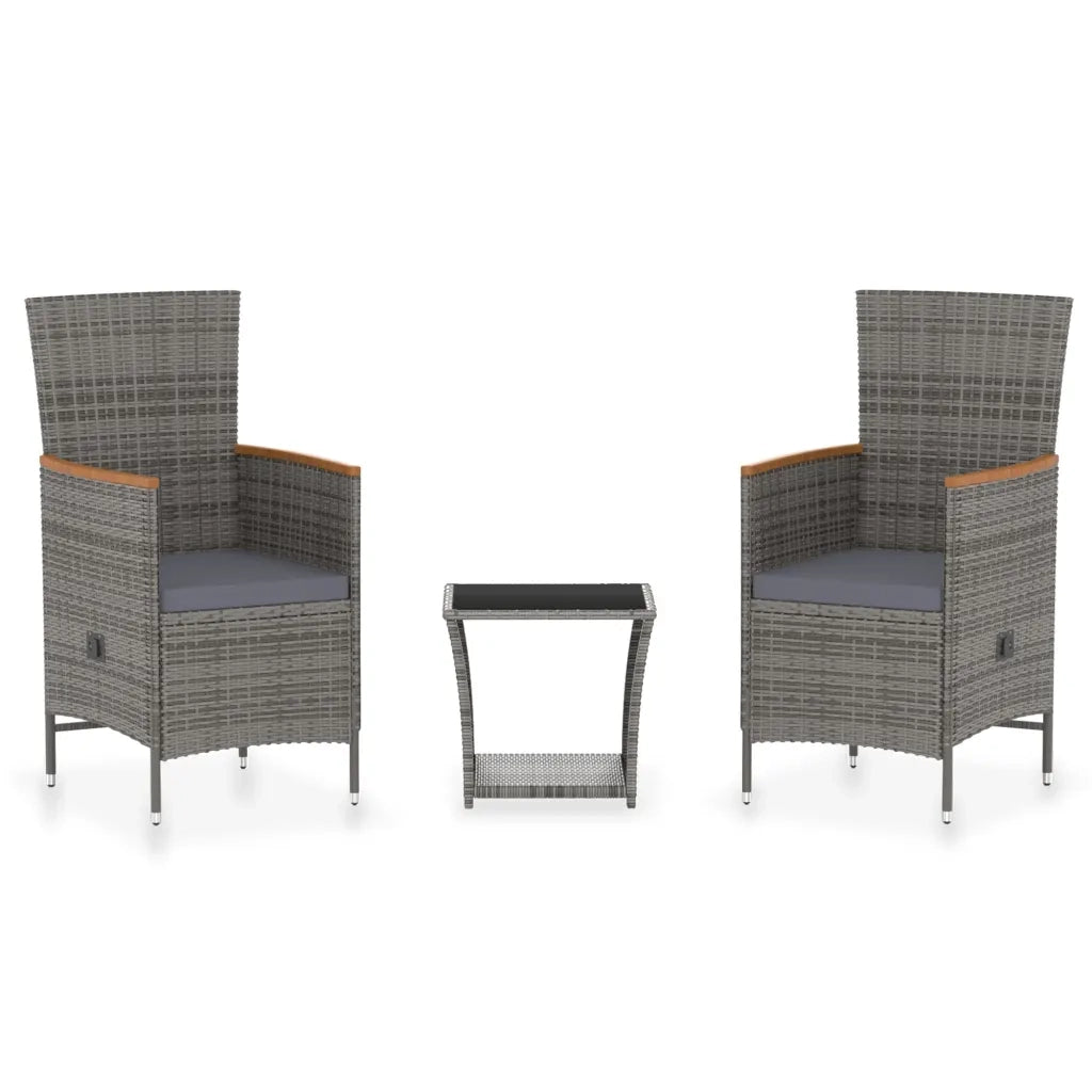 Set Divani da Giardino 3 pz | Set Salotto da Giardino con Cuscini in Polyrattan Grigio