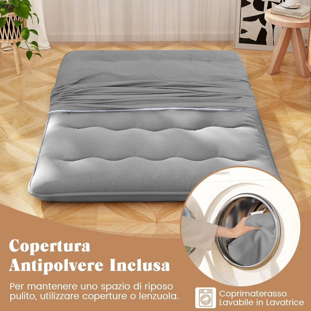 Materasso Futon Pieghevole, Materasso Portatile con Sacca da Trasporto per Camping, Materasso da Terra con Copertura Lavabile (Grigio,200 x 140 cm)