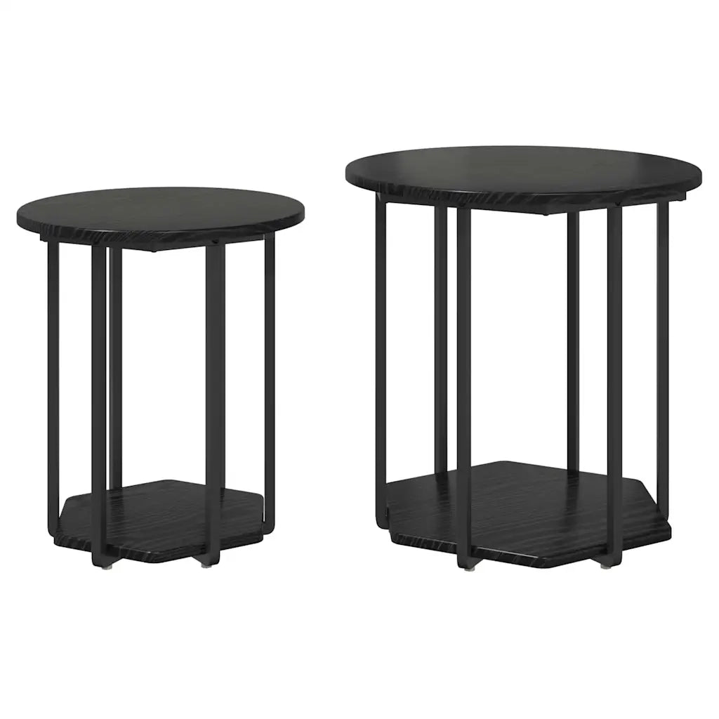 Set tavolini con lo scaffale 2 pz | Tavolo laterale Rovere Nero