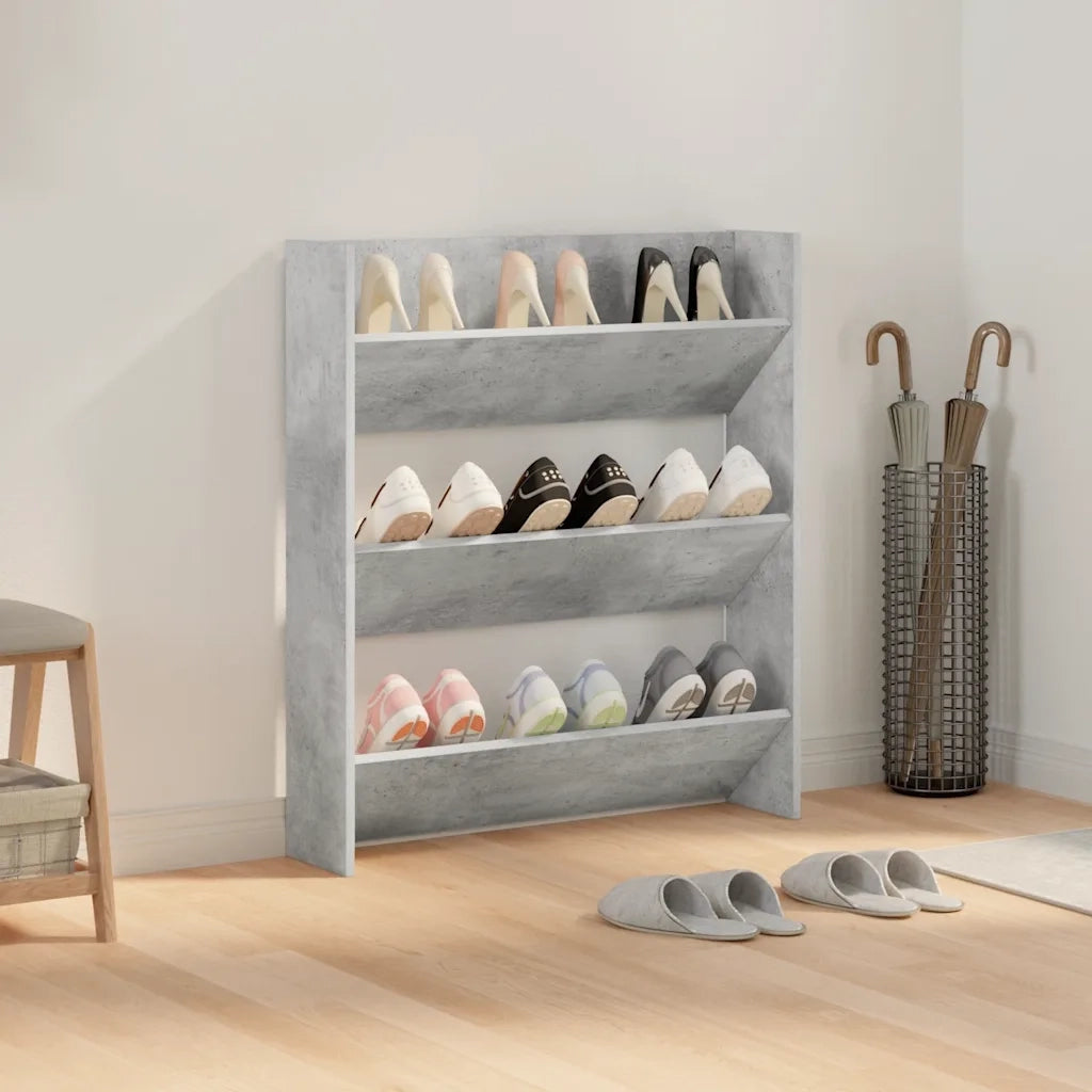 Scarpiera a Muro Grigio Cemento 80x18x90cm in Legno Multistrato 806785
