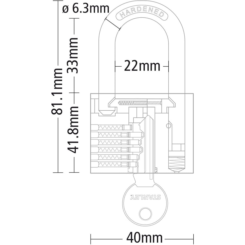 Stanley Lucchetto Sicurezza Arco Lungo in Acciaio Cementato da 40mm con 3 Chiavi