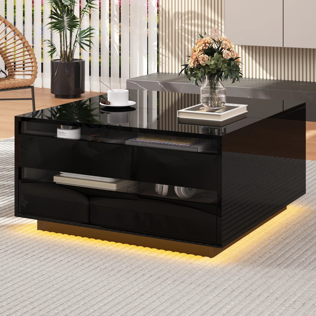 Tavolino da salotto 70x70x38 cm; piano sollevabile e vano nascosto; truciolato; nero