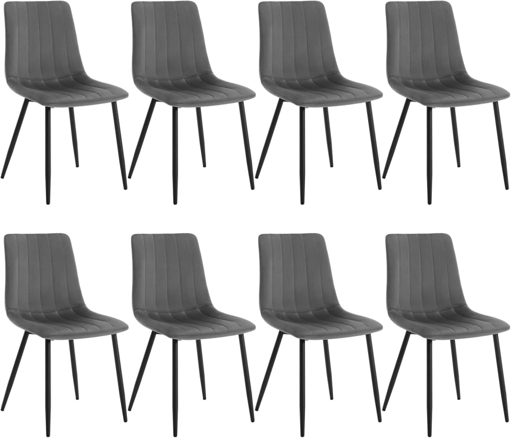 6 Sedie Sala da Pranzo, Sedie da Cucina con Shienale, senza Braccioli, Sedie in Velluto con Gambe in Metallo, Sedia per Camera da Letto, Soggiorno, Studio, Sedia da Trucco, Grigio Scuro
