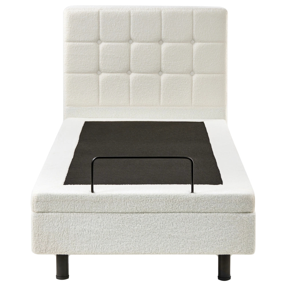 Letto matrimoniale Tessuto bouclè bianco sporco Elettrico Regolabile con Telecomando 90 x 200 cm telecomandato