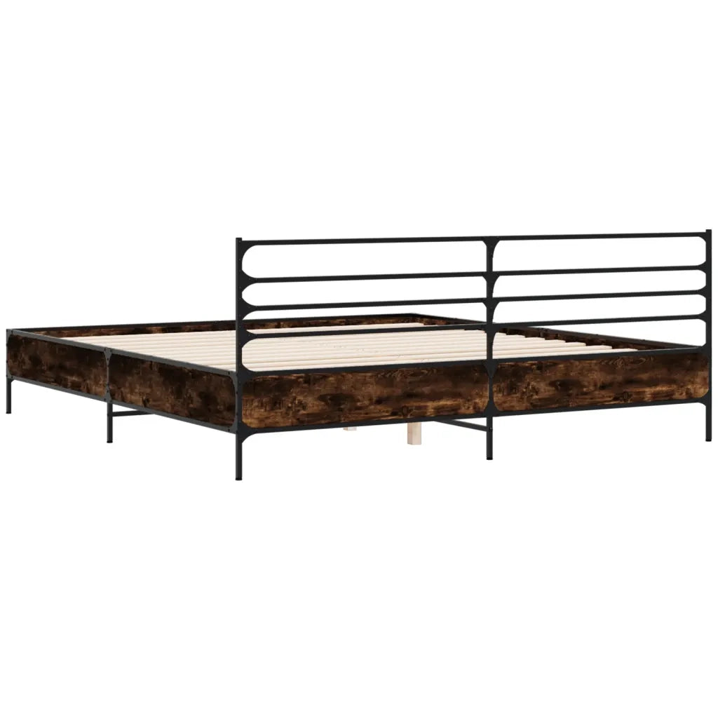 Letto matrimoniale | Letto per adulti | Giroletto Rovere Fumo 180x200 cm in Legno Multistrato Metallo
