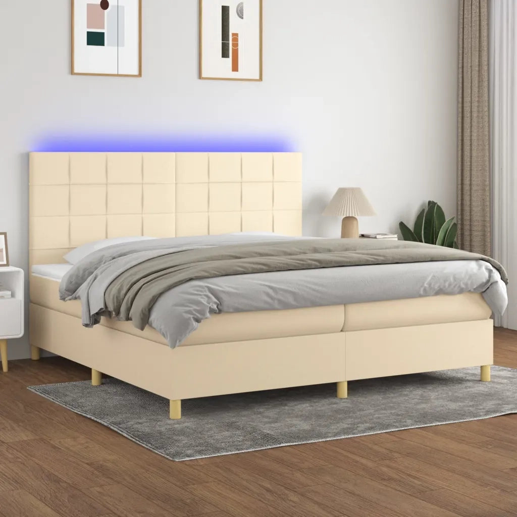 Letto a Molle Materasso e LED bianco 200x200cm in Tessuto 3135466