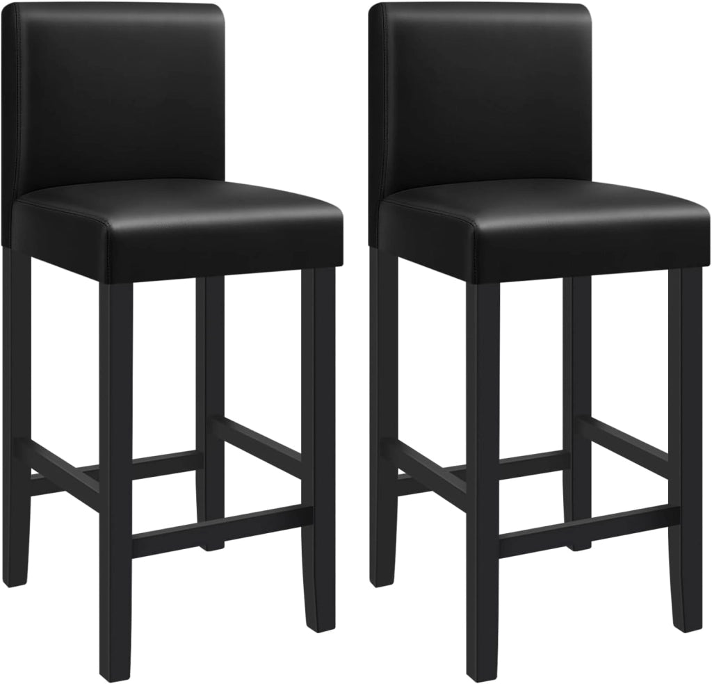 Sgabello da Bar con Schienale Poggiapiedi Sedie da Pranzo Imbottita Sedia Alta per Ristorante Cucina Legno+PVC Nero 2 Pezzi