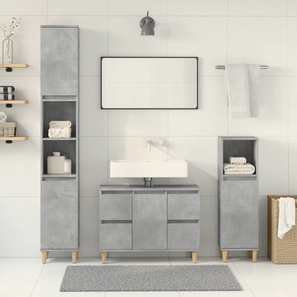 Set Mobili da Bagno 3 pz Grigio Cemento in Legno Multistrato