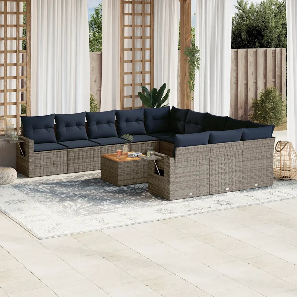 Set Divani da Giardino 12 pz con Cuscini Grigio in Polyrattan 3224794