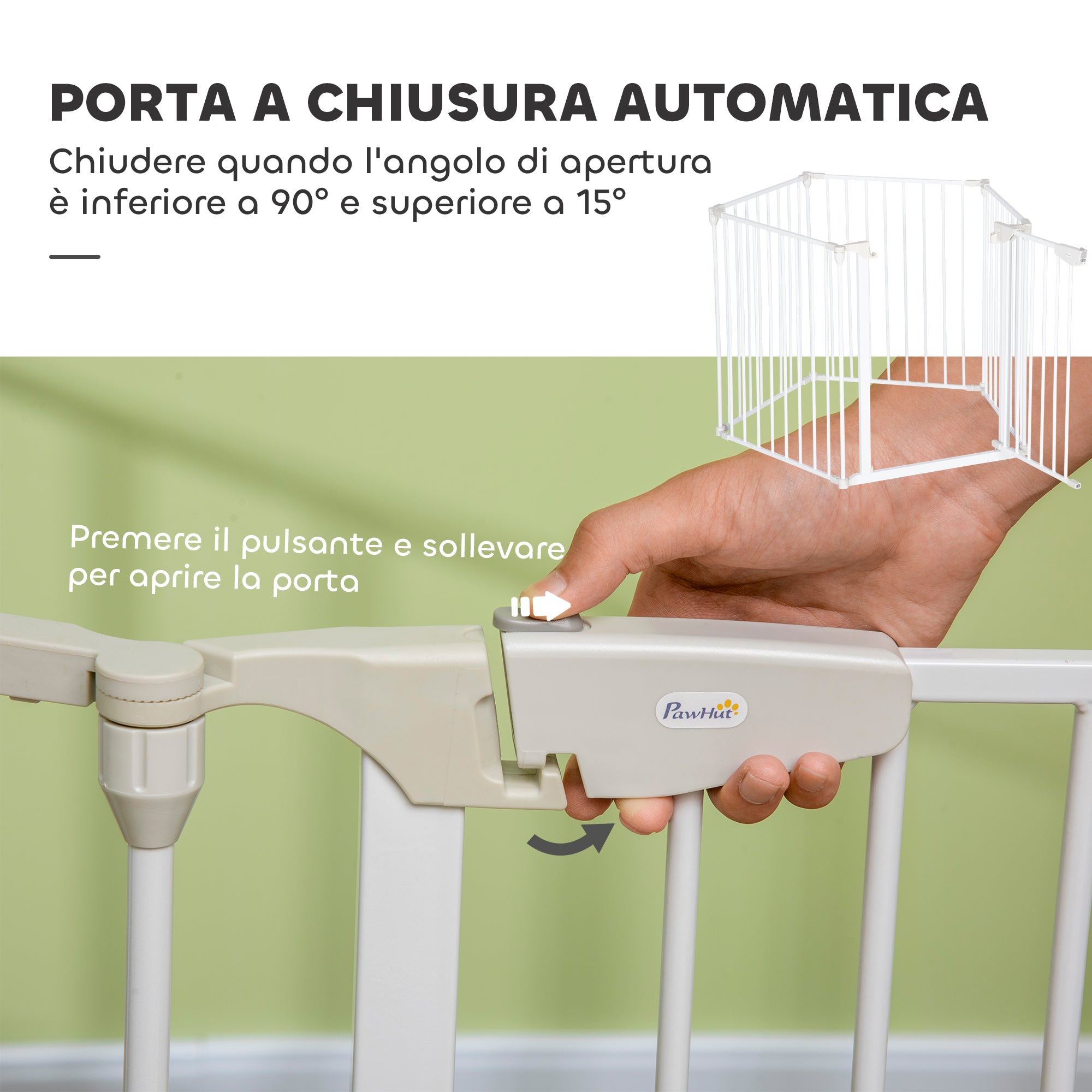 Cancellino per Cani Regolabile e Pieghevole 300x74,5 cm con Chiusura Automatica e Blocco in Metallo e Plastica Bianco