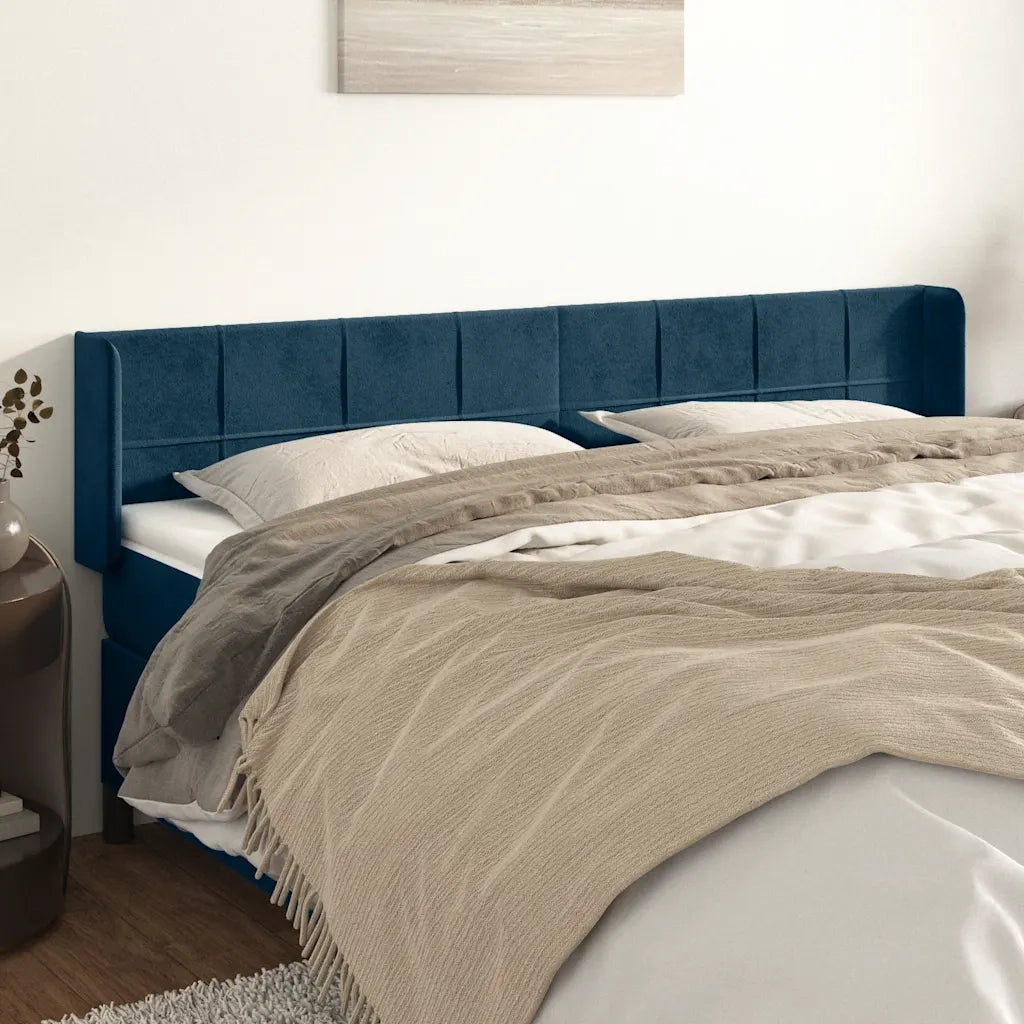 Testiera ad Orecchio-Testata con Orecchie Blu Scuro 183x16x78/88 cm in Velluto 471326