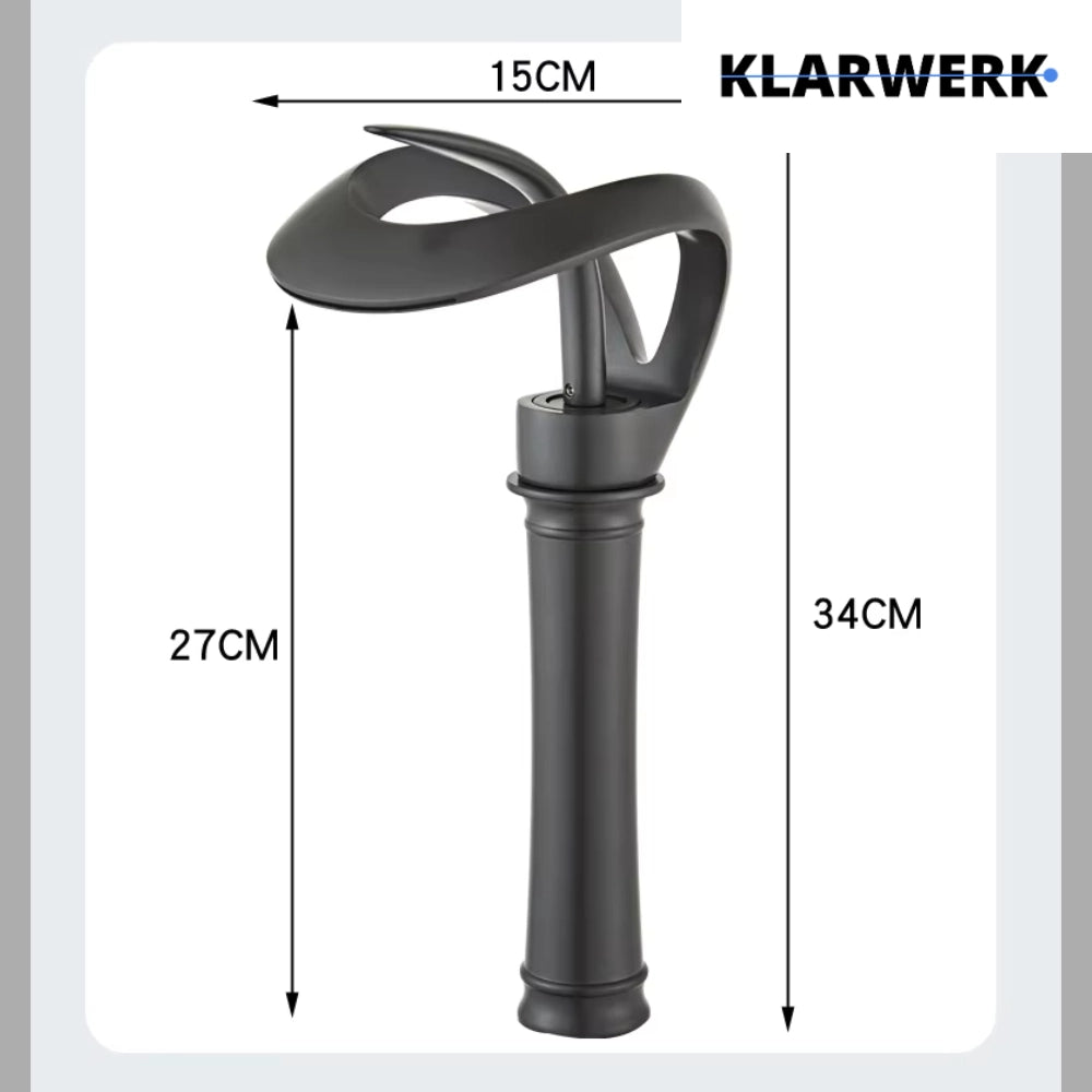 NAVIS | Rubinetto da bagno a cascata di design alto nero | Elegante  in acciaio inox premium per lavelli alti, miscelatore con 2 attacchi