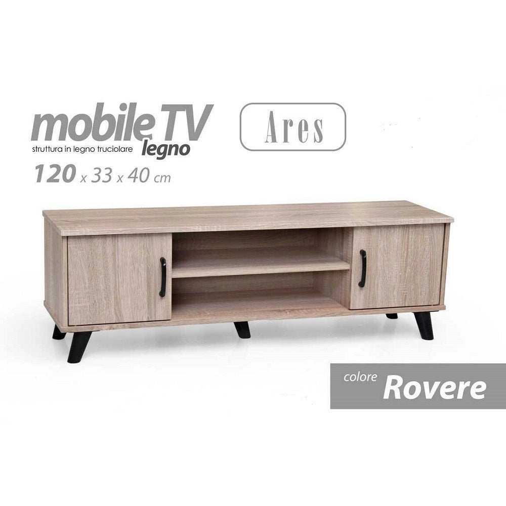 Trade Shop - Mobile Porta Tv Ares Legno Rovere Moderno 120x33x40cm Con 2 Ripiani Ante 796500 -