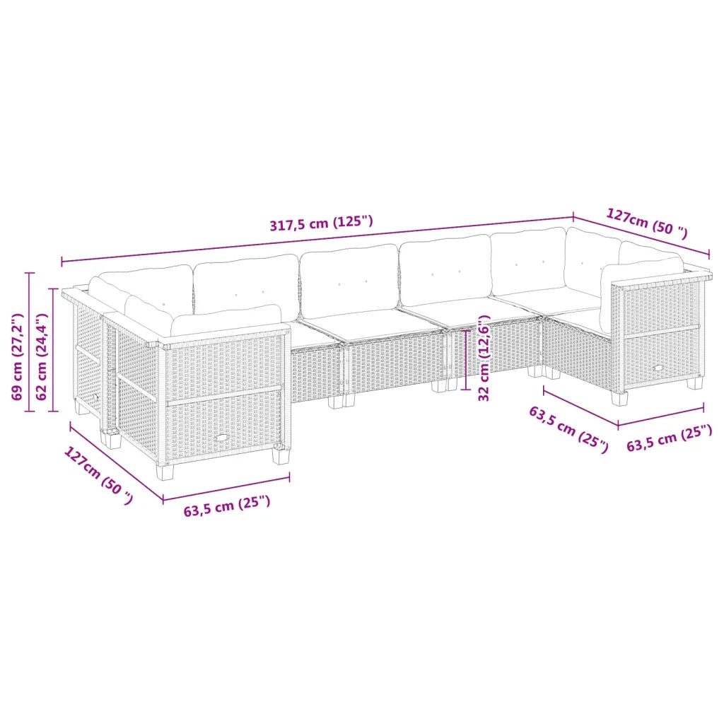 Set Divani da Giardino 7 pz con Cuscini Grigio in Polyrattan