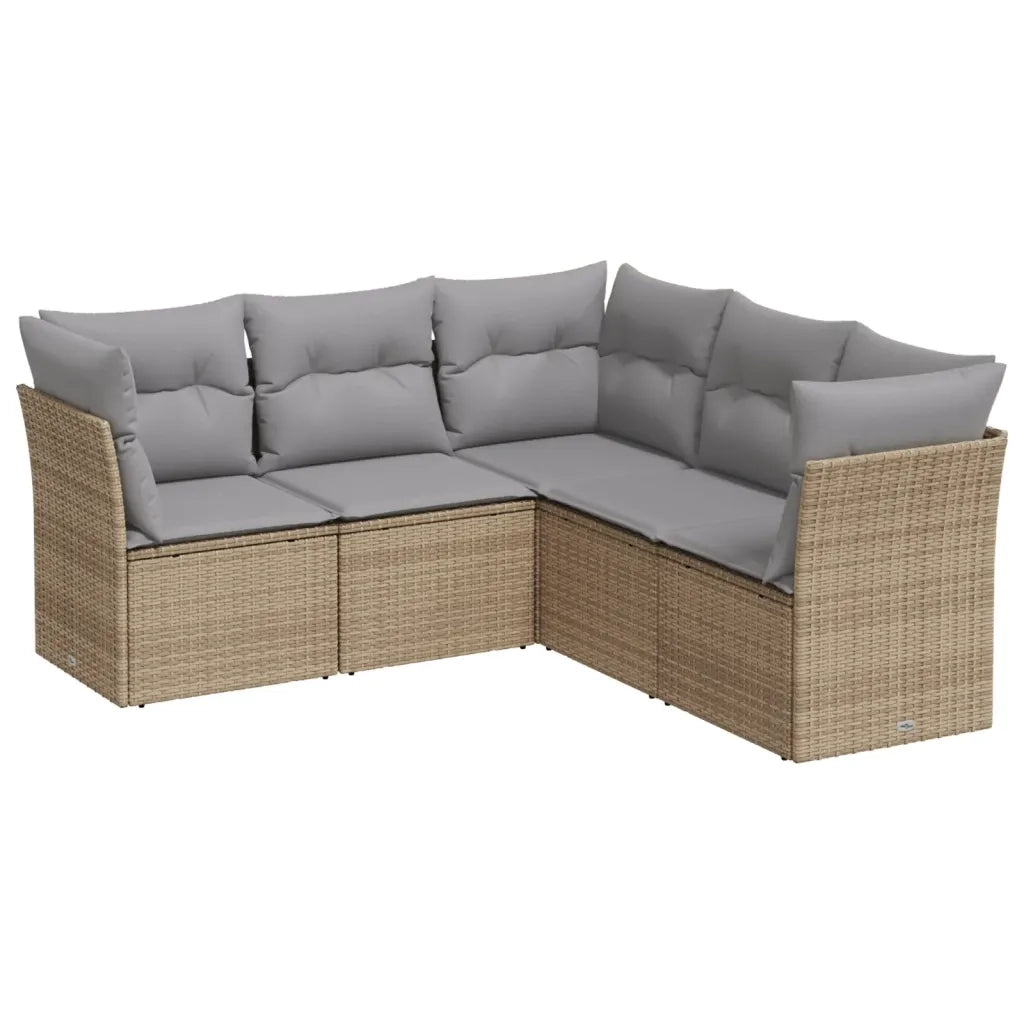 Set Divano da Giardino 5 pz con Cuscini Beige in Polyrattan 3249458