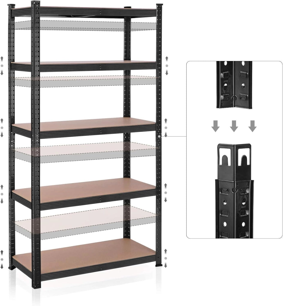 SONGMICS Scaffalatura a 5 Ripiani, Scaffale in Acciaio, Montaggio Rapido, Utensili, Strumenti in Garage, Magazzino, Ripostiglio, Portante 875 kg, 40 x 90 x 180 cm, Nero GLR040B01