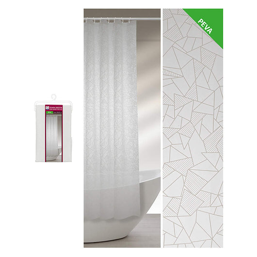 Tenda Doccia da Bagno con Ganci Bianca Design Geometrico in Peva Formato: 240 x 200 cm