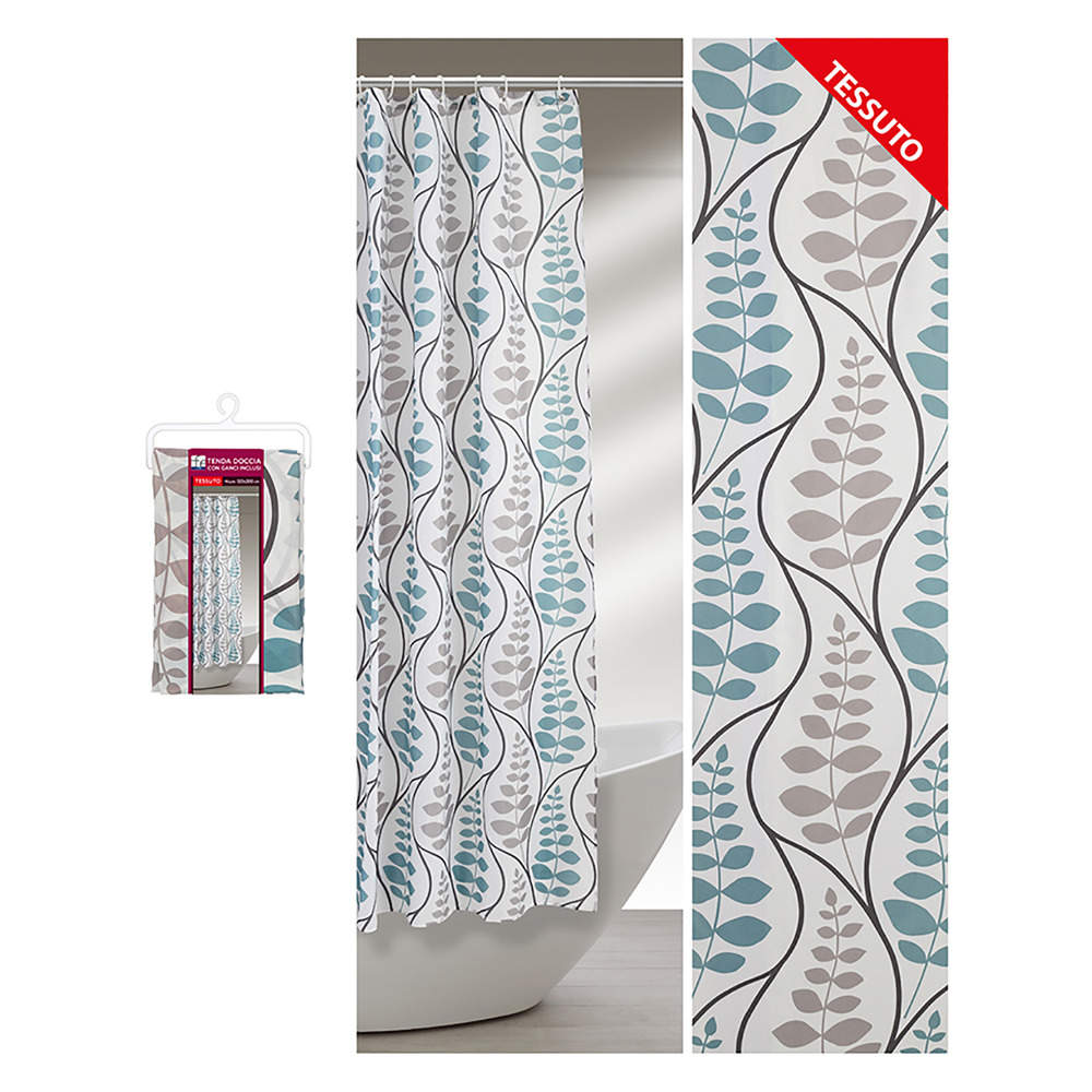 Tenda Doccia da Bagno con Ganci Gocce Colorate Azzurro Grigio Formato: 240 x 200 cm