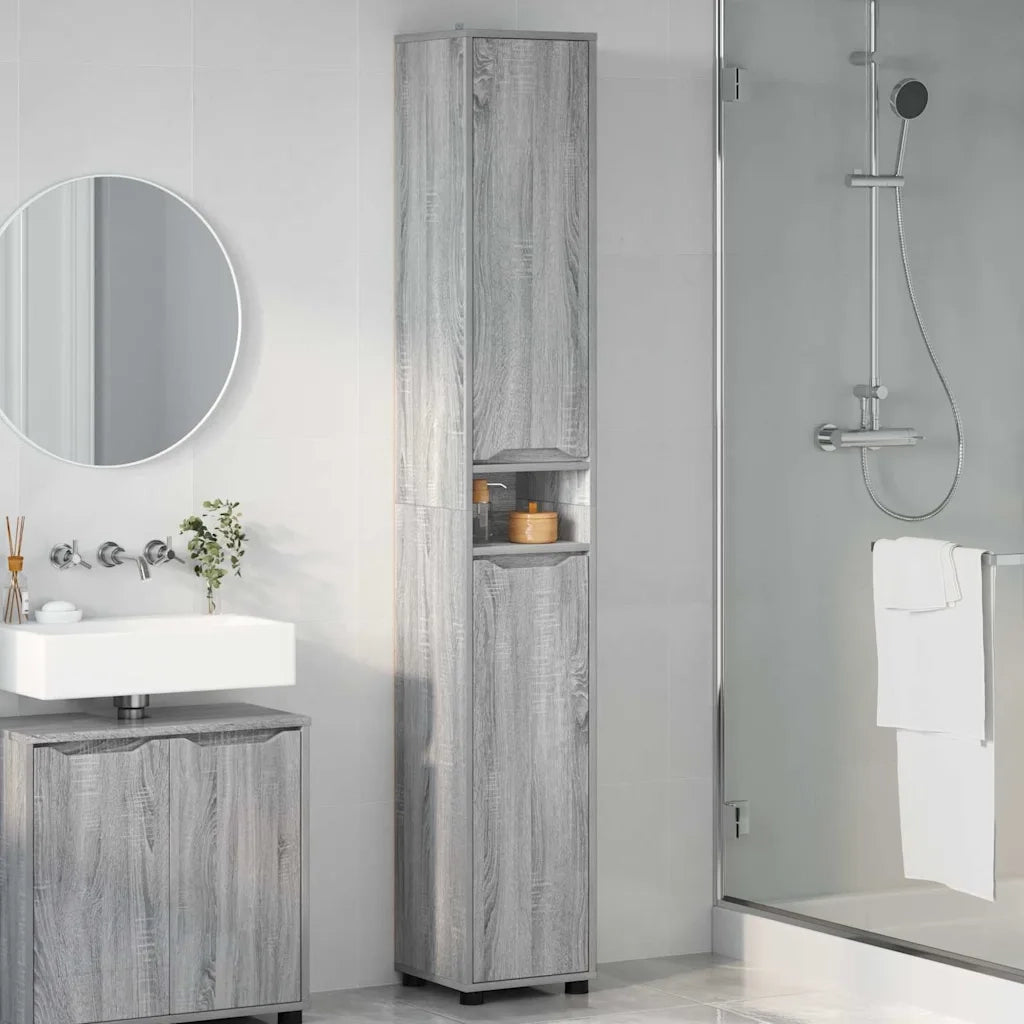 Mobile da Bagno | Armadio da bagno con porta Grigio Sonoma 30,5 x 30 x 195 cm