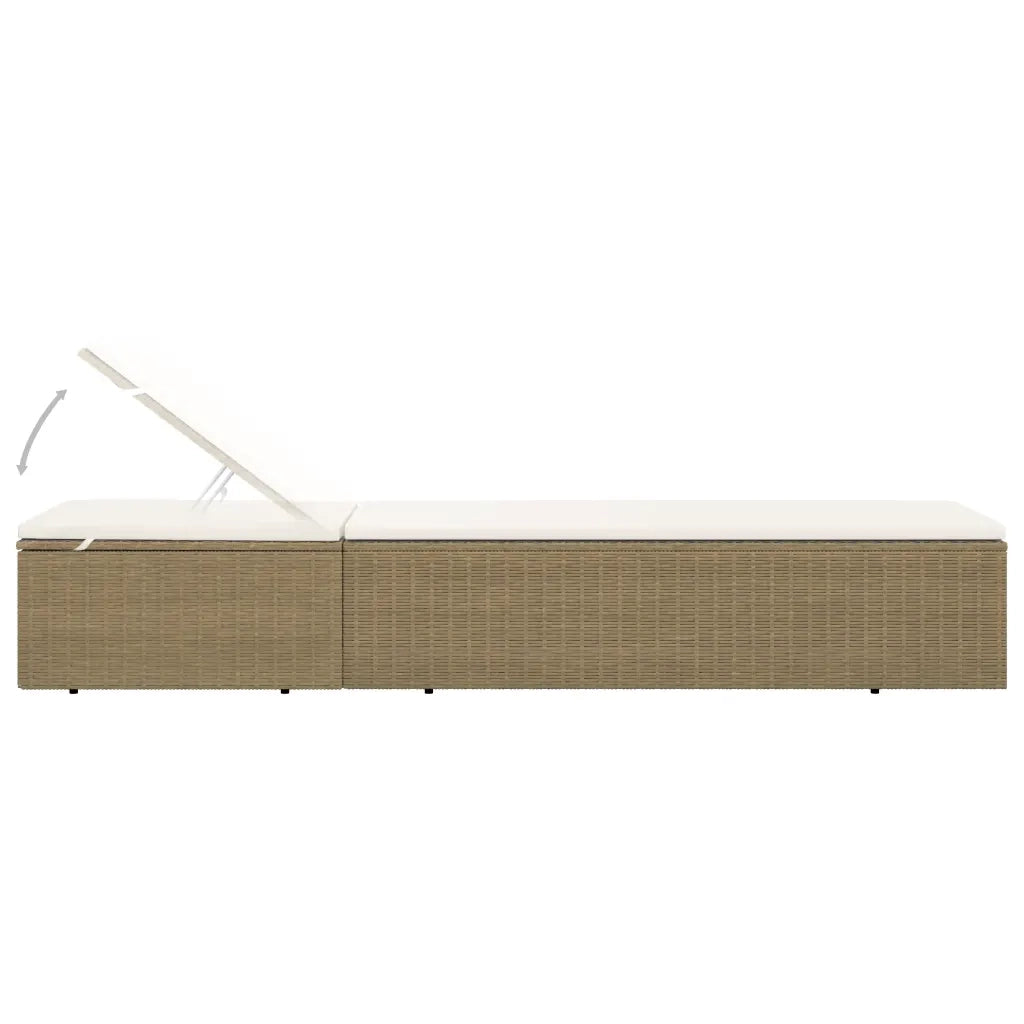 Lettino Prendisole in Polyrattan Marrone e Bianco Crema 310147
