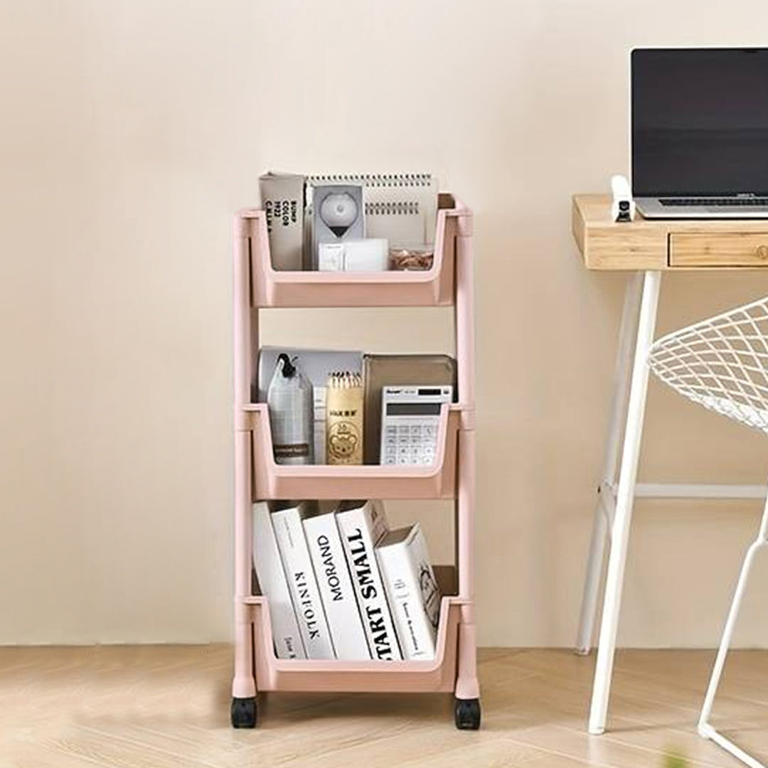 Carrello Multiuso con Ruote Scaffale Portaoggetti Libreria Salvaspazio Rosa