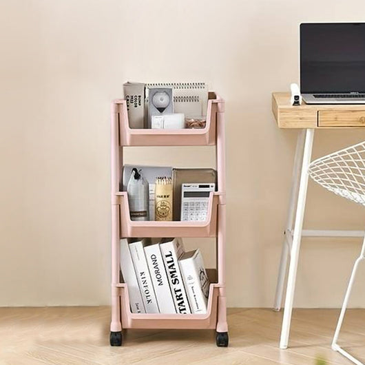 Carrello Multiuso con Ruote Scaffale Portaoggetti Libreria Salvaspazio Rosa