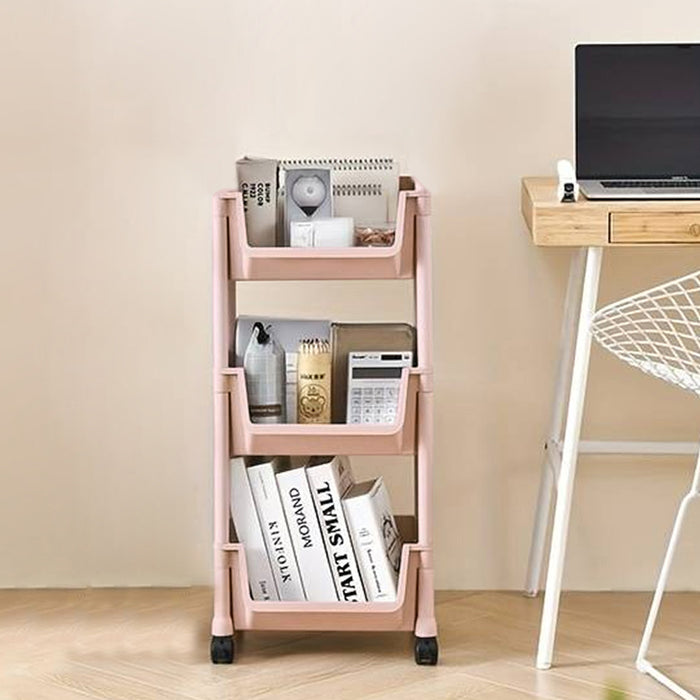 Carrello Multiuso con Ruote Scaffale Portaoggetti Libreria Salvaspazio Rosa