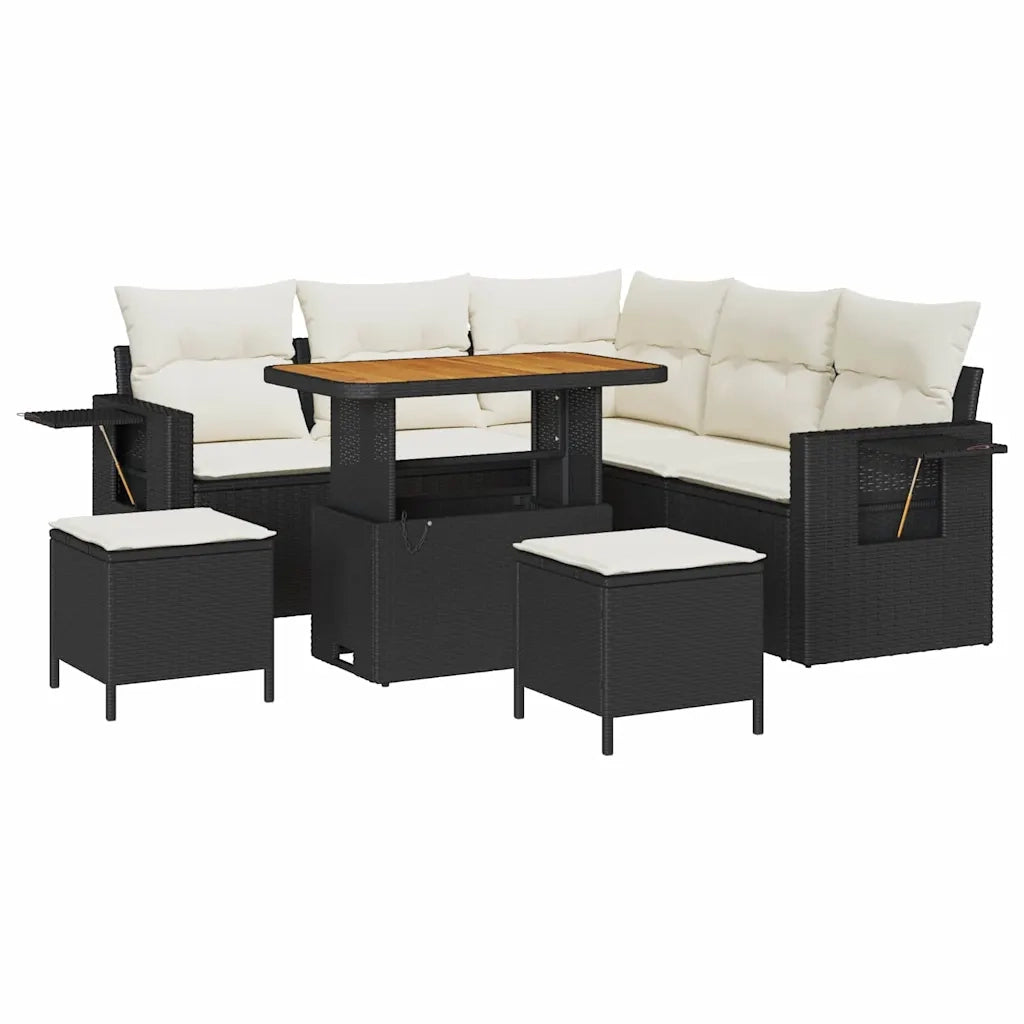 Set Divano da Giardino con cuscino 8 pcs Nero polyrattan