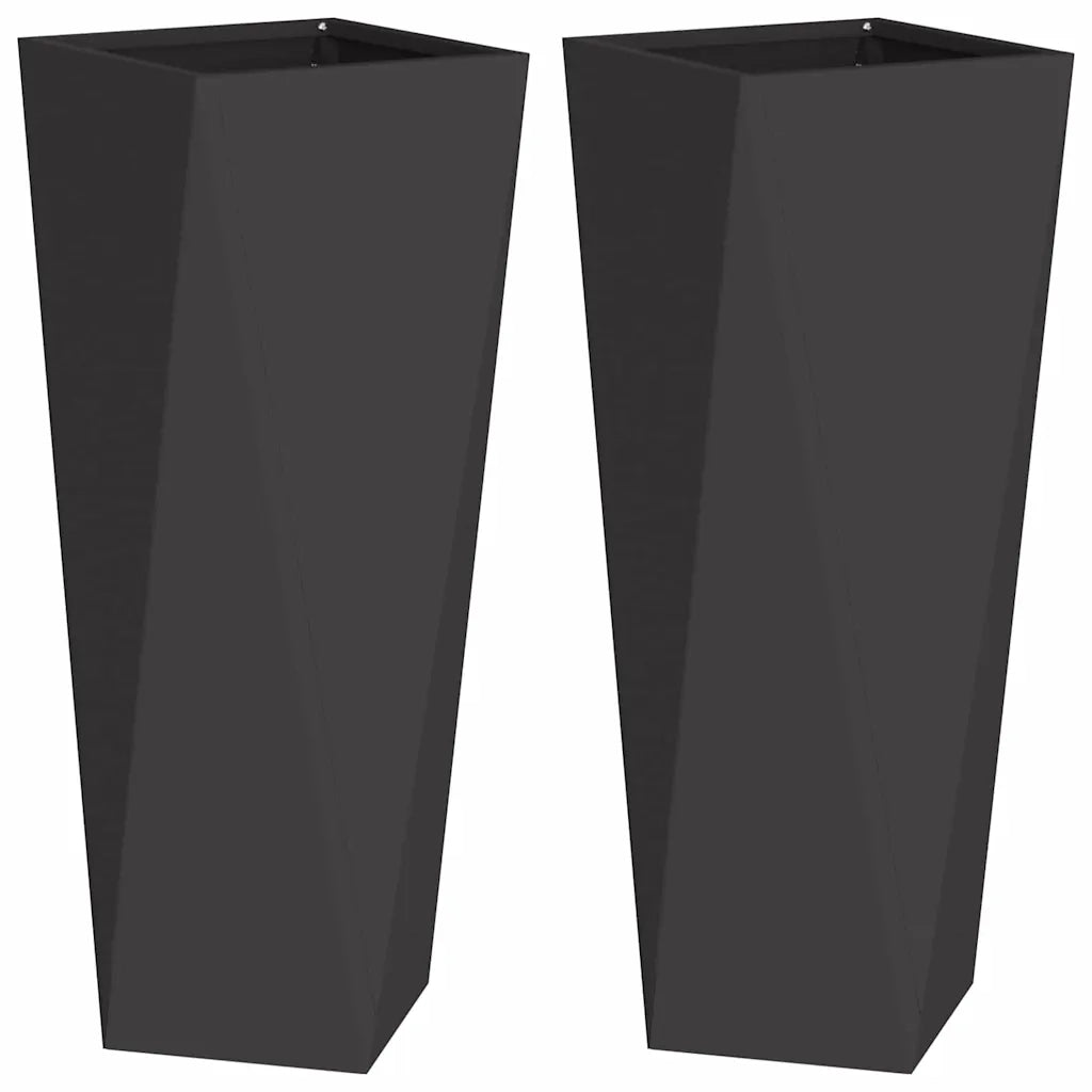 Fioriera 2 pcs Nero 30 x 30 x 75 cm Acciaio