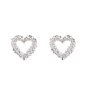 Orecchini a perno a forma di cuore in argento per donna, stile di nicchia, nuovi orecchini a cuore traforati in argento con ago