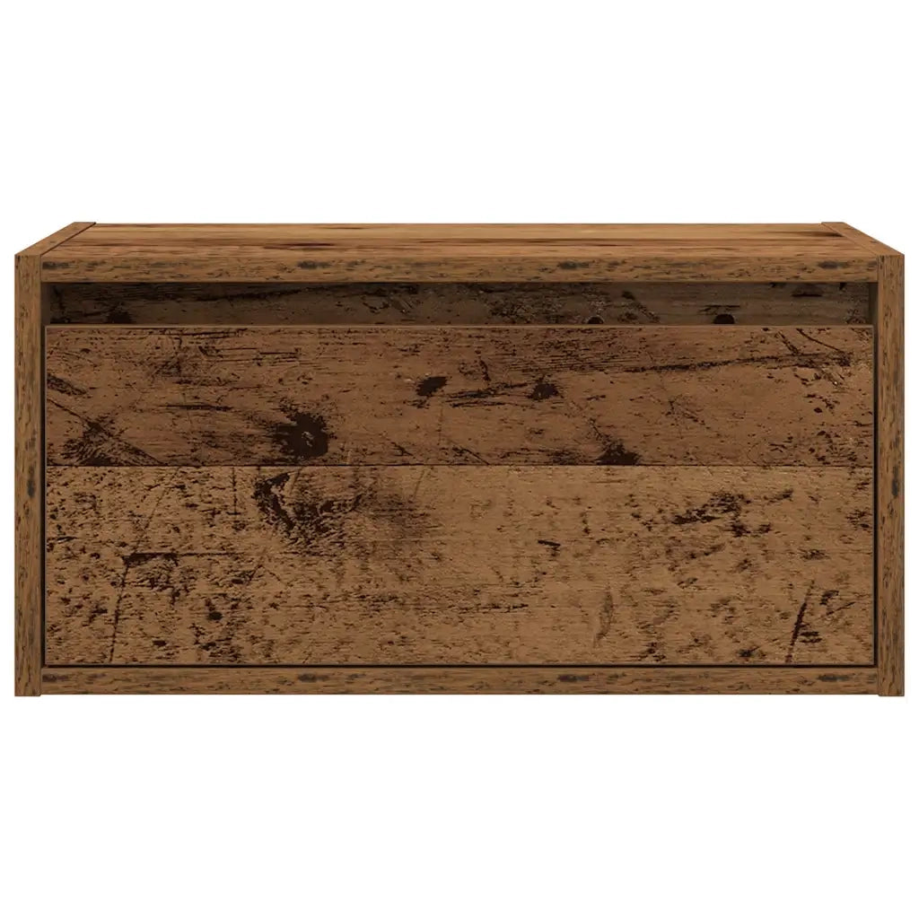 Comodino a Parete con Luci LED Legno Antico