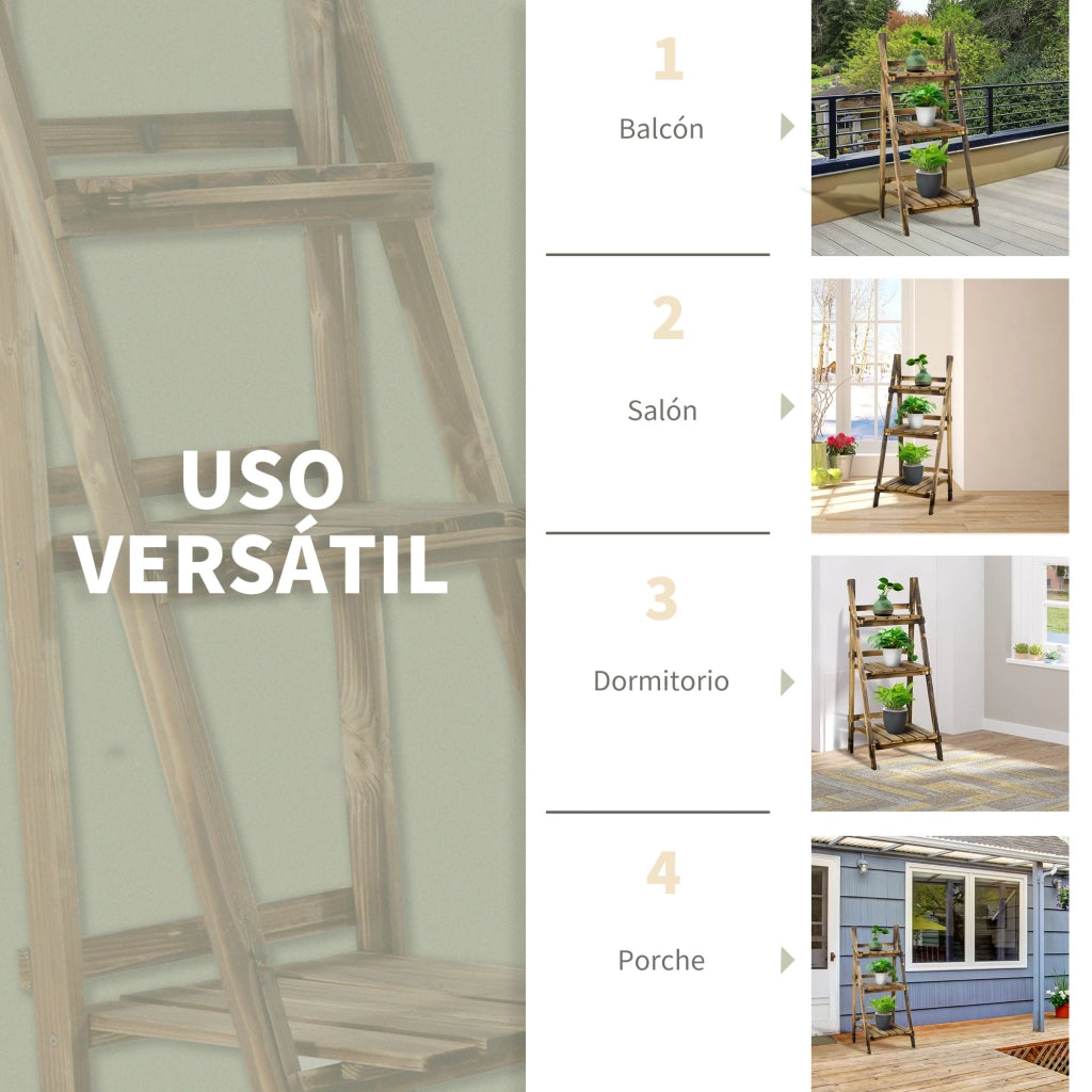 Libreria per Piante 3 Livelli Pieghevole ¨C zephmum ¨C Legno Naturale 40x37x93 cm