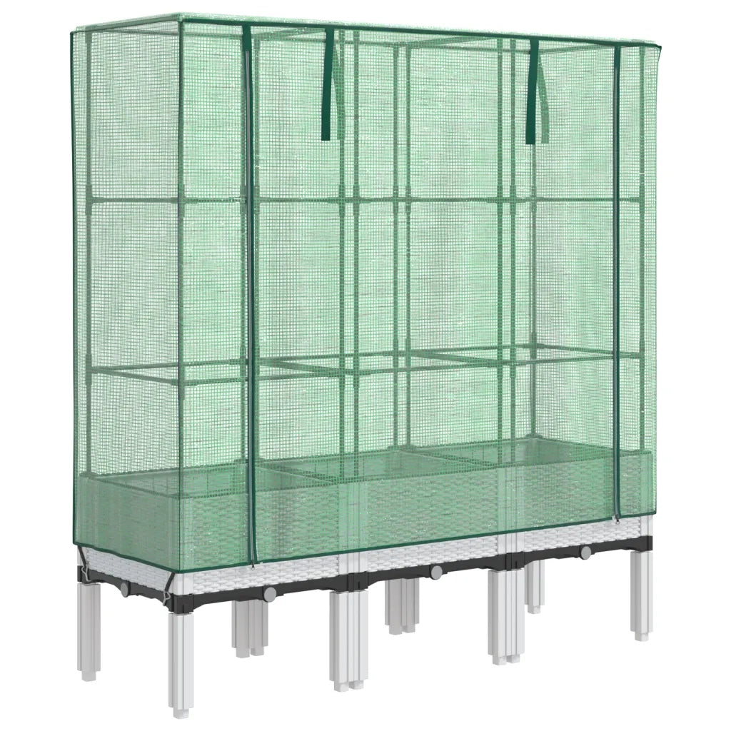 Fioriere | Cassetta per fiori | Letto Rialzato con Copertura Serra Effetto Rattan 120x40x140 cm