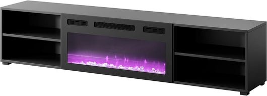 Mobile porta TV soggiorno con caminetto nero ROLLO cm 180x33x37-39h Nero Opaco