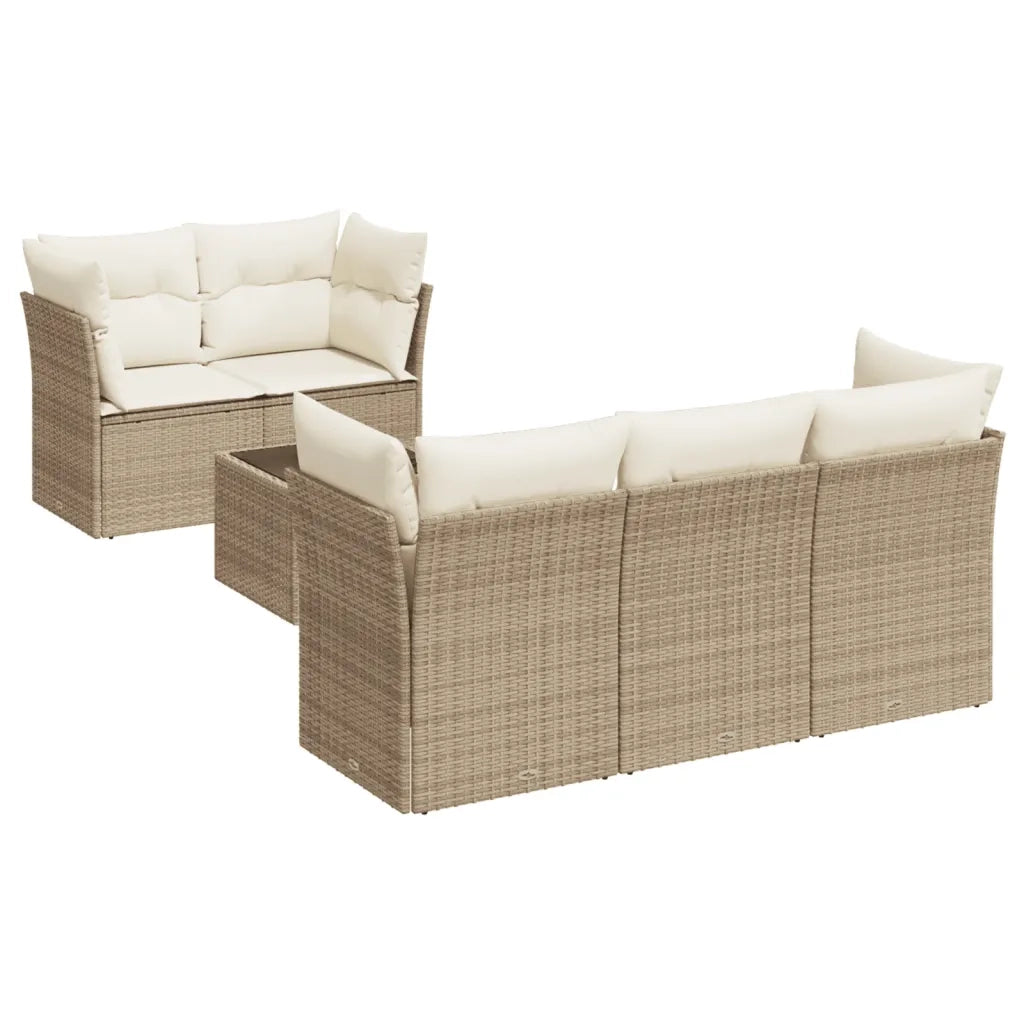 Set Divano da Giardino 6 pz con Cuscini Beige in Polyrattan 3249087